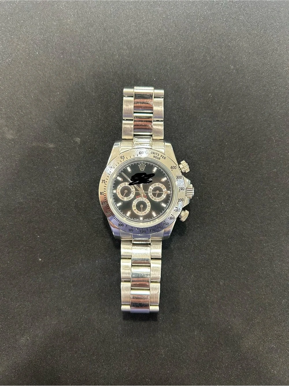 Stainless Steel Men's Chronograph Watch - Silver with Black Dial